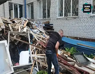 Sorting building debris.